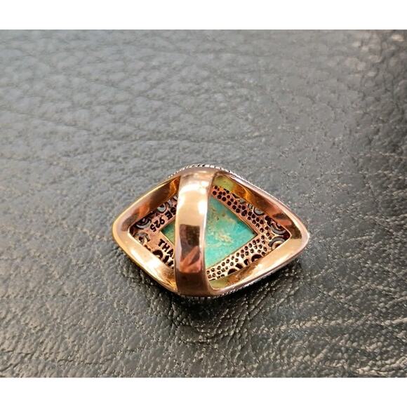 Barse Ring Size 7 Sterling Silver 925 Bronze Tone Turquoise Diamond Shape 1.3"L - Picture 6 of 6